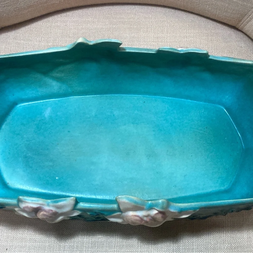 Vintage Art Console Roseville Magnolia Pottery. Handled rectangular Green/Pink. - Picture 10 of 12